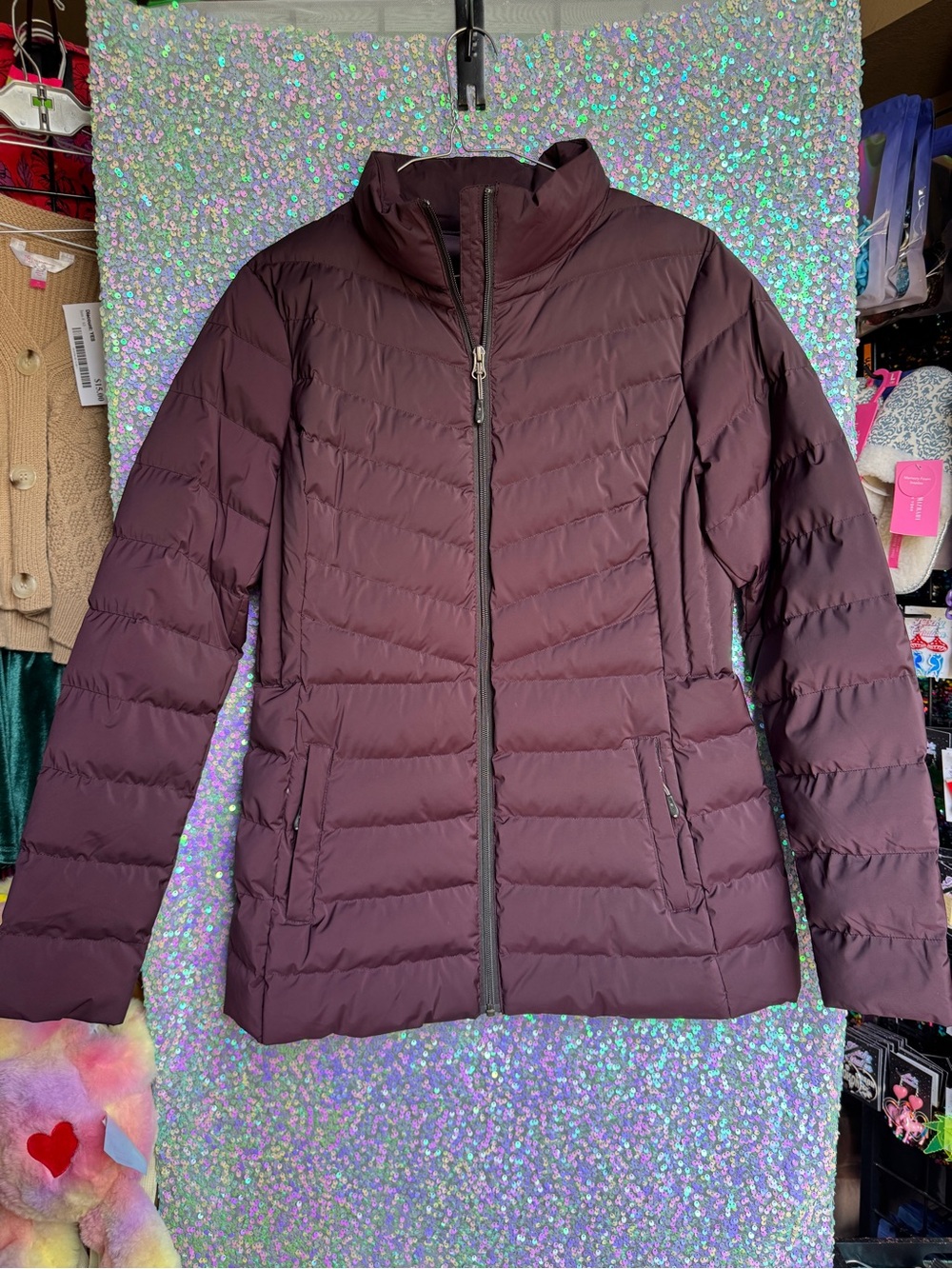 32 Degree HEAT Plum Purple Quilted Zip-Front Puffer Coat Jacket